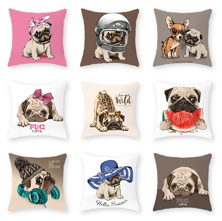 Cartoon Dog Pillow Cover Peach Skin